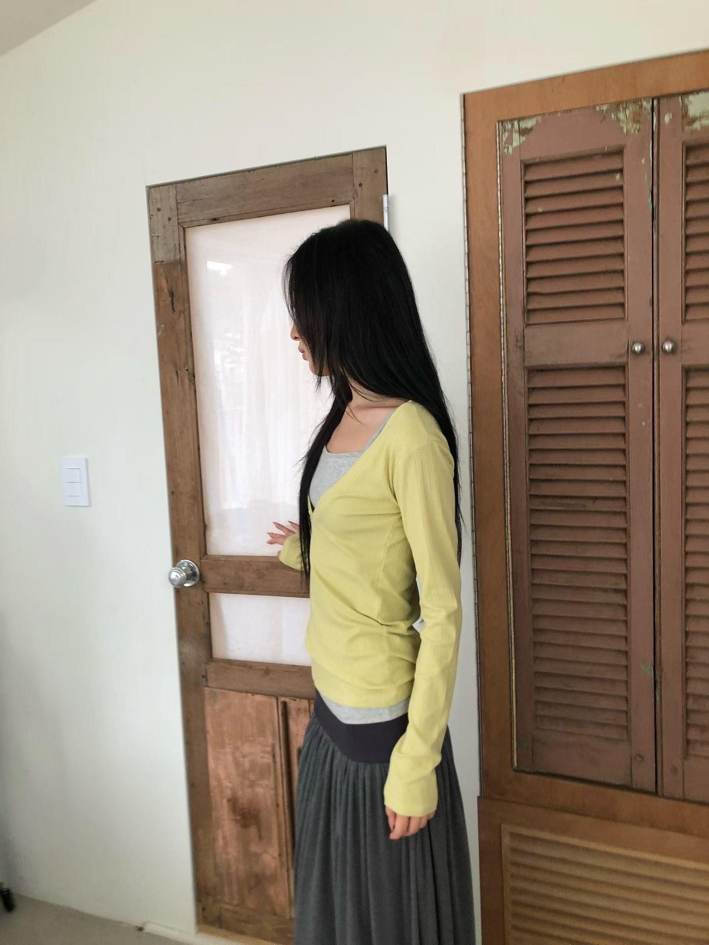 細肩背心+鈕扣坑條棉上衣兩件組